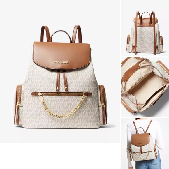 Michael Kors Jet Set Large Logo Backpack in Vanilla/Acorn - Picture 6 of 8